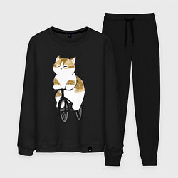 Костюм хлопковый мужской Котик на велосипеде, цвет: черный