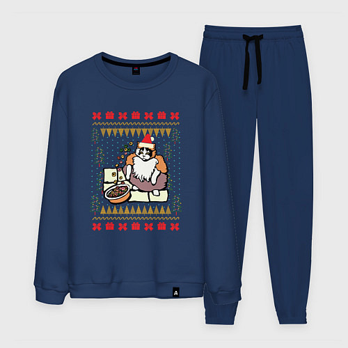 Мужской костюм Рождественский свитер Котик с колечками / Тёмно-синий – фото 1