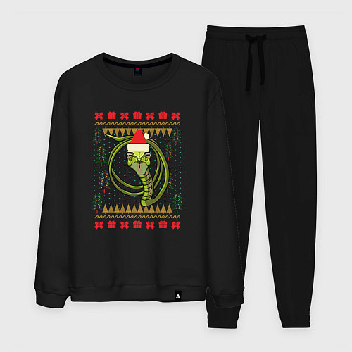 Мужской костюм Рождественский свитер Скептическая змея / Черный – фото 1