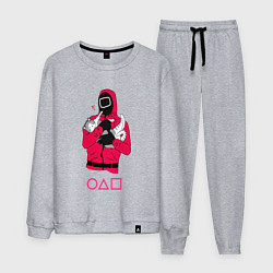 Костюм хлопковый мужской Игра в кальмара - милый котик, цвет: меланж