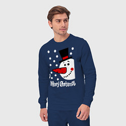 Костюм хлопковый мужской Merry Christmas: снеговик в шляпе, цвет: тёмно-синий — фото 2