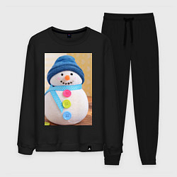 Костюм хлопковый мужской Счастливый снеговичок, цвет: черный