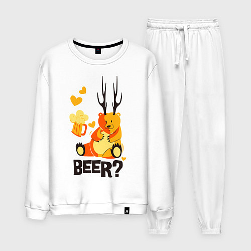 Мужской костюм Медведь с рогами-ветками / Белый – фото 1