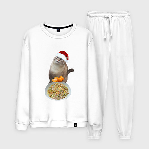 Мужской костюм Новогодний кот и оливье / Белый – фото 1