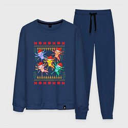 Костюм хлопковый мужской Аксолотль рождественский свитер, цвет: тёмно-синий