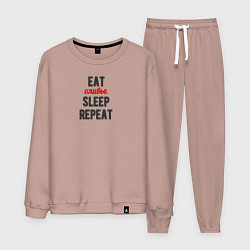 Костюм хлопковый мужской Eat оливье Sleep Repeat, цвет: пыльно-розовый