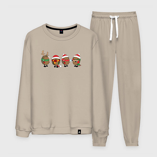 Мужской костюм НОВОГОДНИЕ ЁЖИКИ / Миндальный – фото 1