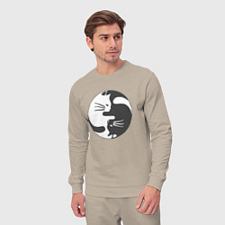 Костюм хлопковый мужской Коты инь янь 01, цвет: миндальный — фото 2