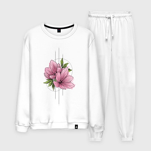 Мужской костюм Акварельный розовой цветок / Белый – фото 1