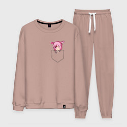 Костюм хлопковый мужской Anime тян с розовыми волосами в кармане, цвет: пыльно-розовый