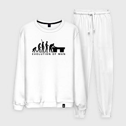 Костюм хлопковый мужской Эволюция человека бильярдист, цвет: белый