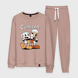 Костюм хлопковый мужской Cuphead 2 чашечки, цвет: пыльно-розовый