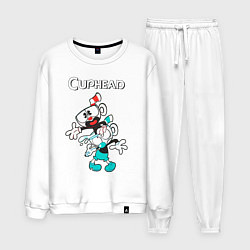 Костюм хлопковый мужской Cuphead веселые чашечки, цвет: белый