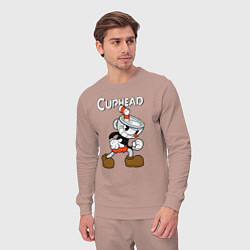 Костюм хлопковый мужской Злая чашечка cuphead, цвет: пыльно-розовый — фото 2