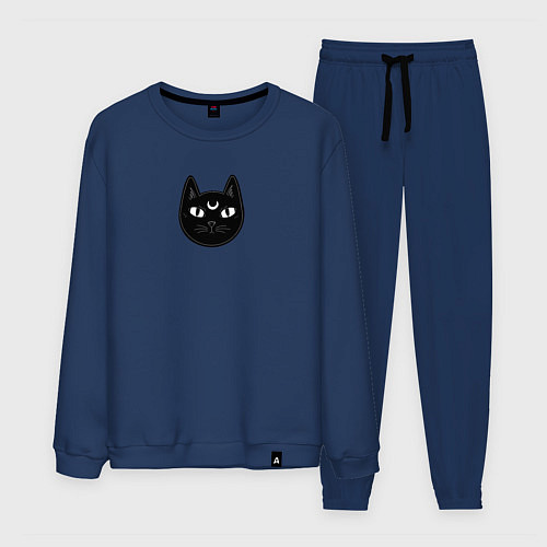 Мужской костюм Мистический чёрный кот с полумесяцем / Тёмно-синий – фото 1