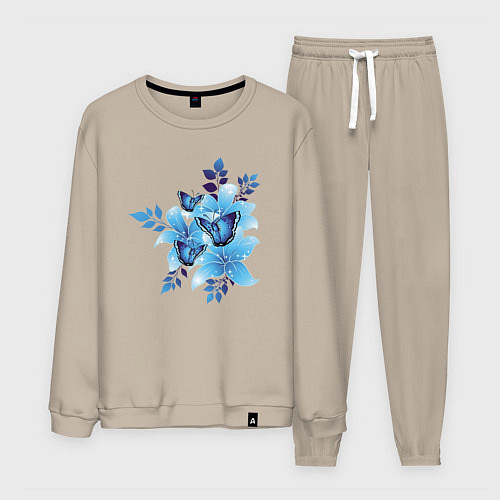 Мужской костюм Синие цветы blue flowers / Миндальный – фото 1