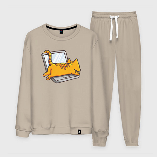 Мужской костюм Котик лежит на ноутбуке / Миндальный – фото 1