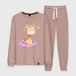 Костюм хлопковый мужской Милый Жирафик С Плавательным Кругом, цвет: пыльно-розовый