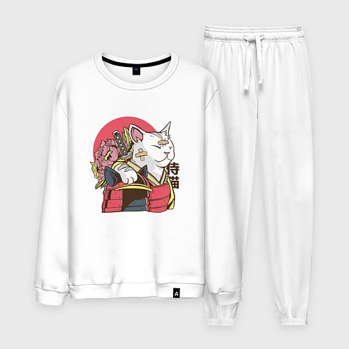 Мужской костюм Котик Самурай Samurai Cat Japanese art / Белый – фото 1