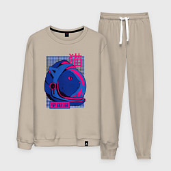 Костюм хлопковый мужской Кошка в скафандре, цвет: миндальный