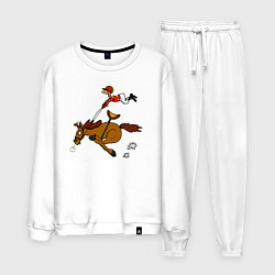 Костюм хлопковый мужской Скачки лошади с жокеем, цвет: белый