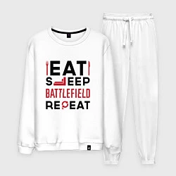 Костюм хлопковый мужской Надпись: Eat Sleep Battlefield Repeat, цвет: белый