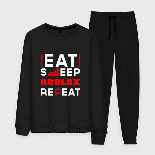 Мужской костюм Надпись Eat Sleep Roblox Repeat / Черный – фото 1