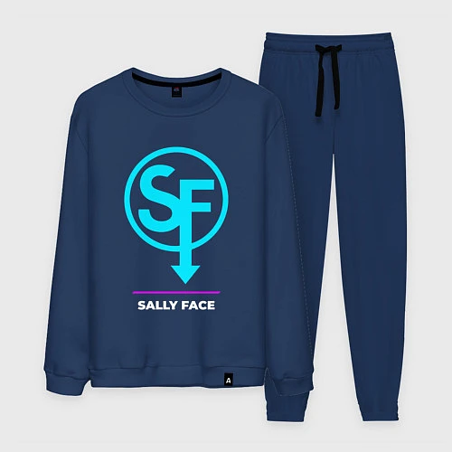 Мужской костюм Символ Sally Face в неоновых цветах / Тёмно-синий – фото 1