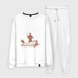 Костюм хлопковый мужской Рыбацкий заплыв, цвет: белый