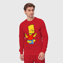 Костюм хлопковый мужской Барт Симпсон - сидит со скрещенными пальцами, цвет: красный — фото 2