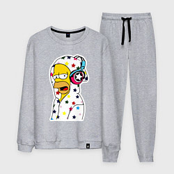 Костюм хлопковый мужской Гомер Симпсон в звёздном балахоне и в наушниках, цвет: меланж