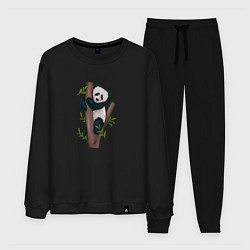 Костюм хлопковый мужской Панда висит на дереве, цвет: черный