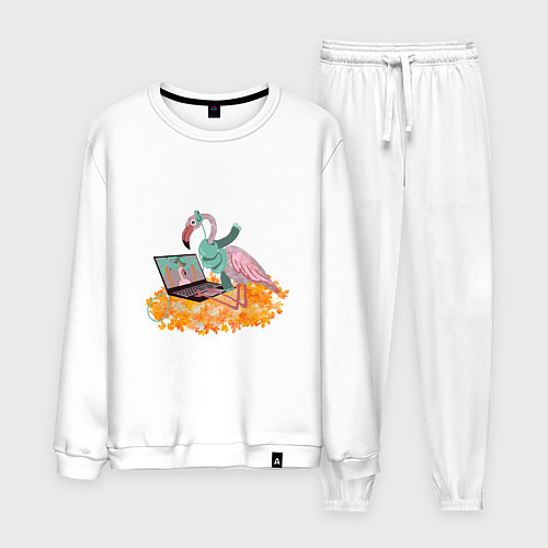 Мужской костюм Осенний фламинго с ноутбуком, мечты о лете / Белый – фото 1