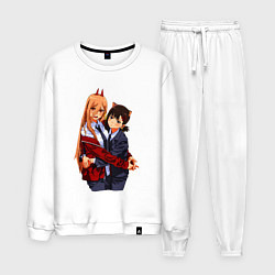 Костюм хлопковый мужской Пауэр и Кобени - Человек бензопила, цвет: белый