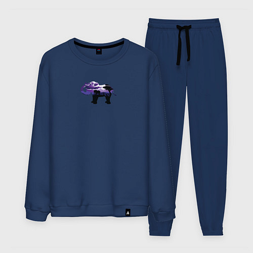 Мужской костюм Силуэт слона и фиолетовый пейзаж / Тёмно-синий – фото 1