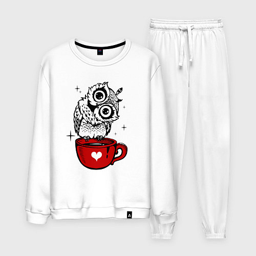 Мужской костюм Сова на кружке с сердечком / Белый – фото 1