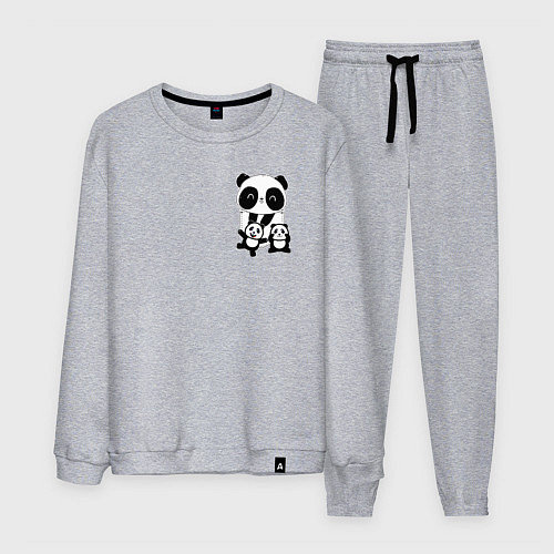 Мужской костюм Панда с малышами в кармане / Меланж – фото 1