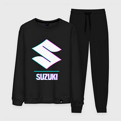 Костюм хлопковый мужской Значок Suzuki в стиле glitch, цвет: черный