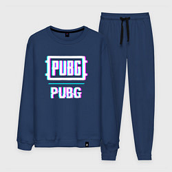 Костюм хлопковый мужской PUBG в стиле glitch и баги графики, цвет: тёмно-синий