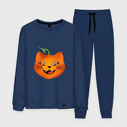 Костюм хлопковый мужской Рыжий кот Джек похож на тыкву, Хэллоуин, цвет: тёмно-синий