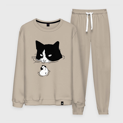 Мужской костюм Кот сидит в воде и сторожит утёнка / Миндальный – фото 1