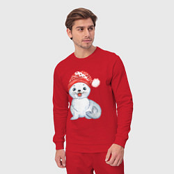 Костюм хлопковый мужской Новогодний тюлень, цвет: красный — фото 2