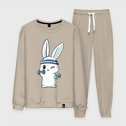 Мужской костюм Прикольный зайчишка пауэрлифтер / Миндальный – фото 1