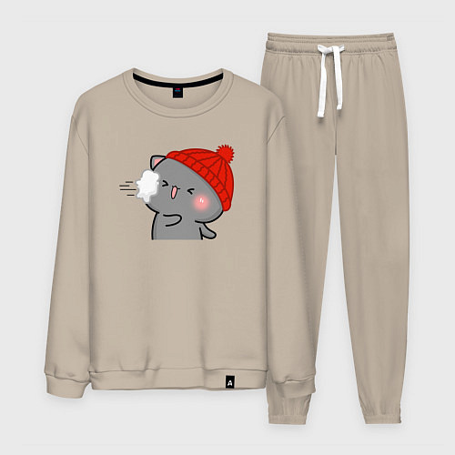 Мужской костюм Игра в снежки - серый котик / Миндальный – фото 1