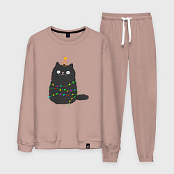 Костюм хлопковый мужской Котик притворился ёлочкой, цвет: пыльно-розовый