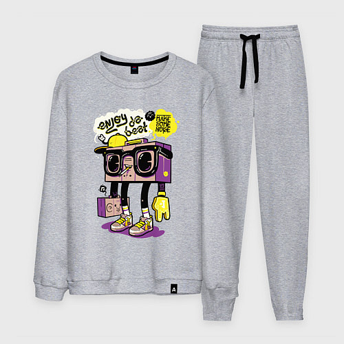 Мужской костюм Ретро магнитофон в очках и бейсболке / Меланж – фото 1