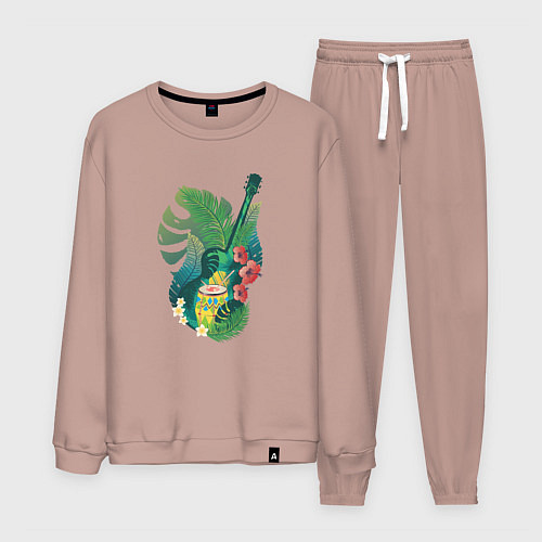 Мужской костюм Ретро акустическая гитара с барабаном и тропически / Пыльно-розовый – фото 1