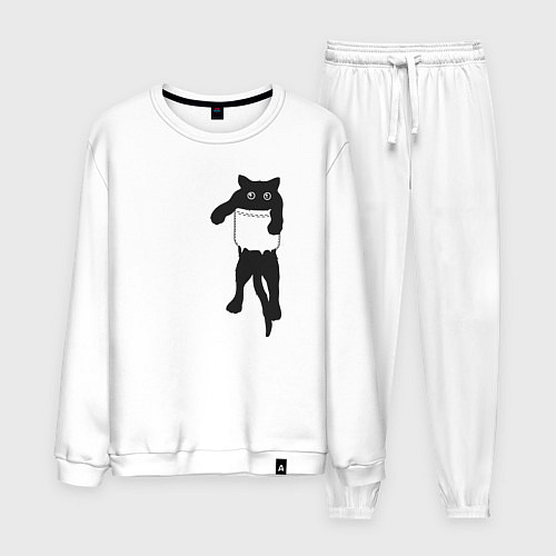 Мужской костюм Черный котик в кармане / Белый – фото 1