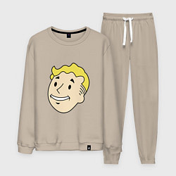 Костюм хлопковый мужской Vault boy head, цвет: миндальный