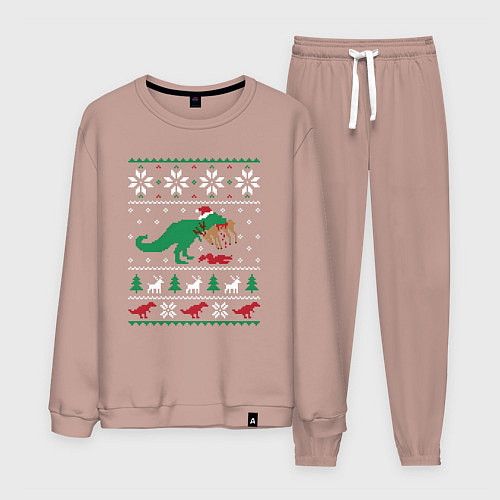 Мужской костюм Новогодний тирекс - ugly sweater / Пыльно-розовый – фото 1